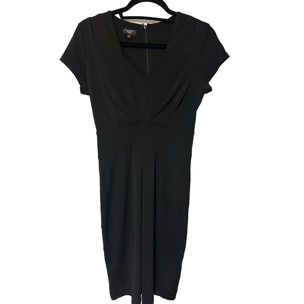 Talbots Women Short Sleeve Rayon Blend Sheath Dress Size 2 Petite Black